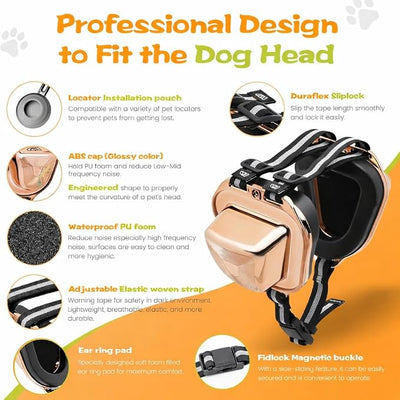 PETSEAR Dog Ear Muffs Noise Protection,Dog Headphones Noise Cancelling 29dB NRR with Magnetic Buckle & Electroplated Finish, Anti-Anxiety Earmuffs for Fireworks,Thunderstorms,Travel(Gold,XXS)