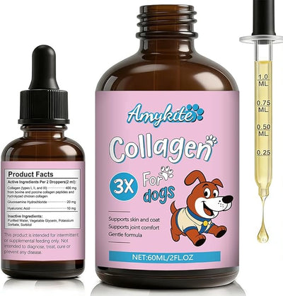 Liquid Collagen for Dogs, Dog Collagen Drops Supplement with Type I, II, III Collagen, Hyaluronic Acid, Glucosamine Hydrochloride Supports for Skin & Coat, Hips & Joints Healthy Collagen, 60ML/2FL.OZ
