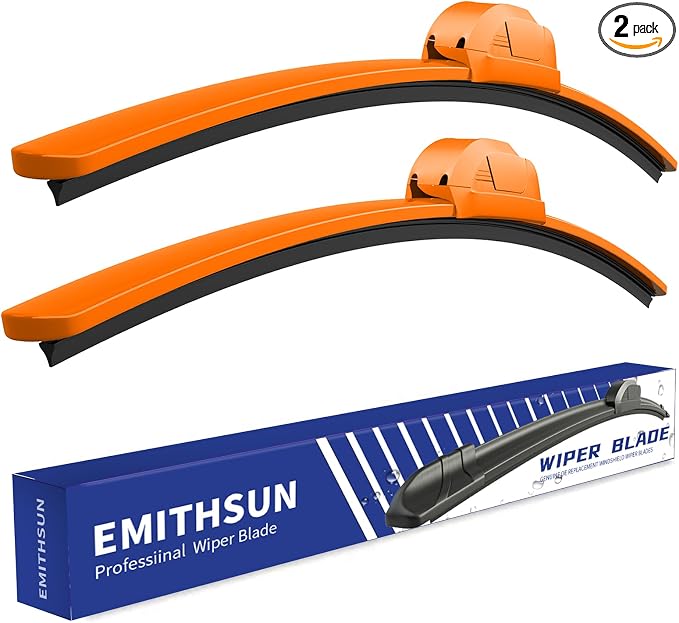 OEM QUALITY 24" + 19" Premium All-Seasons Durable Stable And Quiet Orange Windshield Wiper Blades (Set of 2)