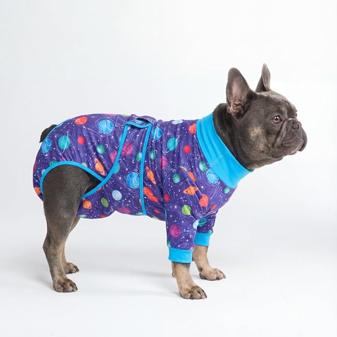 Spark Paws Dog Surgery Recovery Suit – Dog Recovery Suit After Surgery, Anti-Lick Dog Onesie, Abdominal Wound Protector, Soft Cone Alternative for Spay Neuter Male Female Pet Recovery - Planets - L