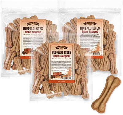 Gootoe Natural Buffalo Dog Treats, Bone Shaped, 1.5 lb, Pack of 3 | Low-fat chews for training rewards, limited ingredient, for small dogs and puppies
