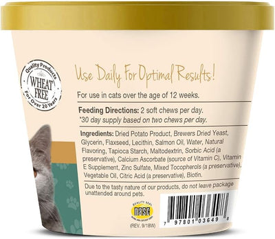NaturVet – Skin & Coat Plus Omegas for Cats – 60 Soft Chews | Supports Healthy Skin & Glossy Coat | Enhanced with Omega-3, Omega-6 & Biotin | 30 Day Supply