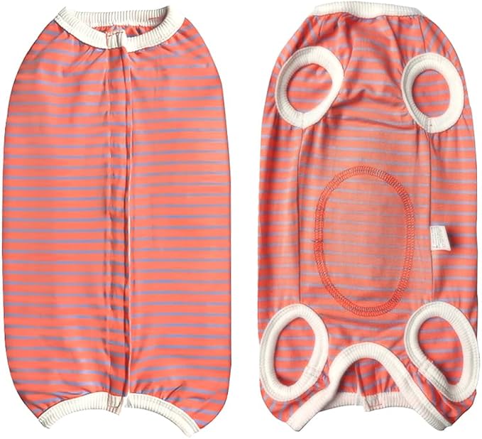 Dog's Recovery Suit Post Surgery Shirt for Puppy, Small Dog Surgical Recovery Suit for Female Male Dogs, Dog Onesie Protect Surgical Wound(Orange Gray Stripe-l)