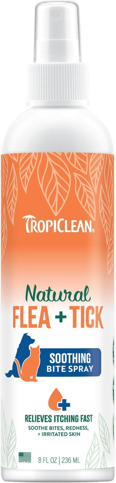 TropiClean Flea and Tick Bite Relief Treatment Spray for Dogs & Cats, Advanced Care Itch Relief Spray, Made in USA, 8oz