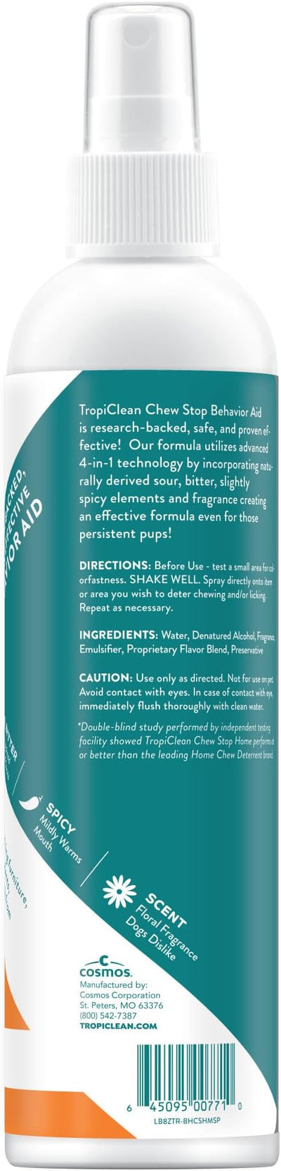 TropiClean No Chew Spray for Home, Better Than Bitter Apple Spray, Safe & Natural Chew Deterrent, Protect Furniture, Wall Corners & More! 8oz