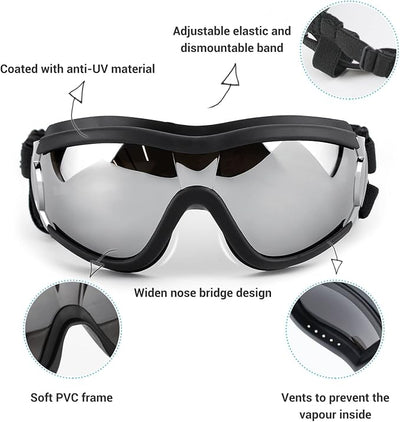 Enjoying Dog Sunglasses Medium-Small Breed, UV Protection Dog Goggles for Medium Dogs, Windproof Dust-Proof, Dog Eye Protection for Outside Cycling Driving, Adjustable Straps, Black