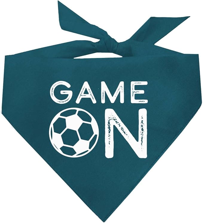 Game On Soccer Dog Bandana | 100% Cotton Adjustable Triangle | Made in USA | Soccer| Sports | Biggest Fan | Game Day | Teal, One Size (1073)