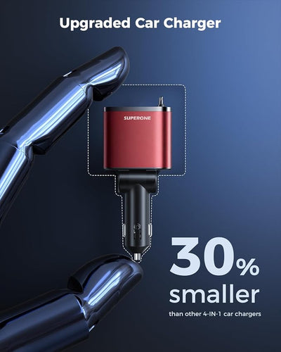 [Upgraded] 6 in 1 Retractable Car Charger, SUPERONE Smaller Fast Car Phone Charger 69W with Cord, USB C and iPhone Car Charger Adapter, Compatible iPhone 17/17 Pro Max/16/15/14/13/12/11, Sumsung