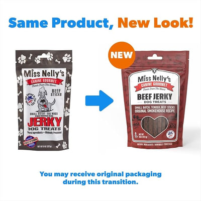 Miss Nelly's -All Natural Beef Jerky Dog Treats - Soft Sticks - USA Made and Sourced - Original Smoke House Recipe - Small Batch Beef Jerky for Dogs - Minimally Processed - 8 oz. Bag