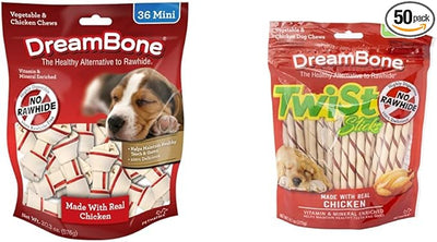 DreamBone Vegetable & Chicken Dog Chews (36 Count) Twist Sticks (50 Count)