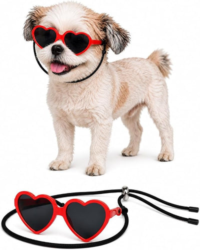 G016-1 Dog Pet Heart Costume Sunglasses for Small to Medium Breed (S, Up to 15 lbs, 2-pk Heart Red+Heart Trotoise bwn)