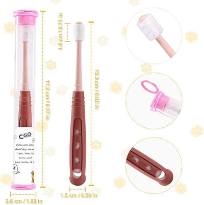 CGO Silicone 360° Toothbrush for Small Dogs & Cats - 3 Pack Round Head Pet Toothbrush, Gentle Chewable Brush with Soft Bristles, Dental Care Kit for Puppy Kitten Oral Hygiene (2 Orange, 1 Brown)