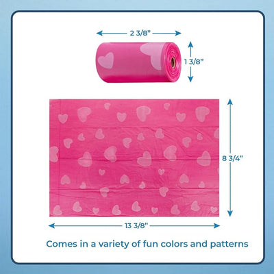 Best Pet Supplies Dog Poop Bags for Waste Refuse Cleanup, Doggy Roll Replacements for Outdoor Puppy Walking and Travel, Leak Proof and Tear Resistant, Thick Plastic - Pink Heart, 240 Bags