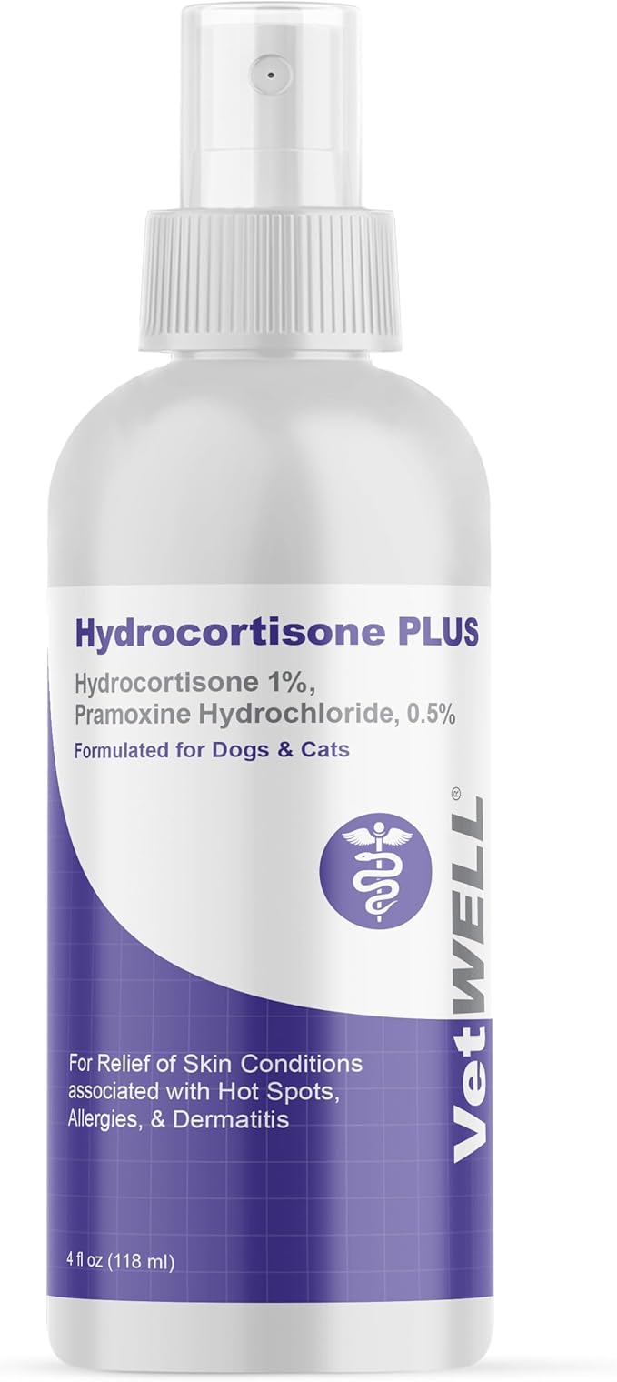 Hydrocortisone Spray for Dogs & Cats - Itchy Skin Relief from Hot Spots, Bites, Scrapes, Irritated Skin, & Dermatitis - 4 oz Anti Itch Spray with Pramoxine
