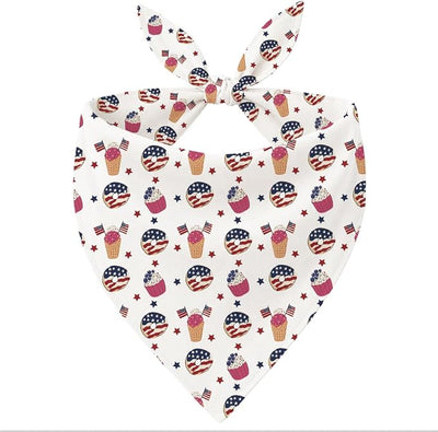 4th of July Dog Bandana, Patriotic Ice Cream Cupcake Pet Triangle Scarf for Independence Day Party Outfit, American Flag Neckerchief for Small Medium Dogs, Puppy Gift for Boys Girls