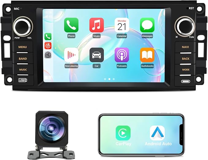 8Core Car Radio Stereo for Dodge RAM 2009-2012 Avenger Challenger Jeep Wrangler, 7 Inch Touch Screen with Android 13 Wireless CarPlay Android Auto Backup Camera
