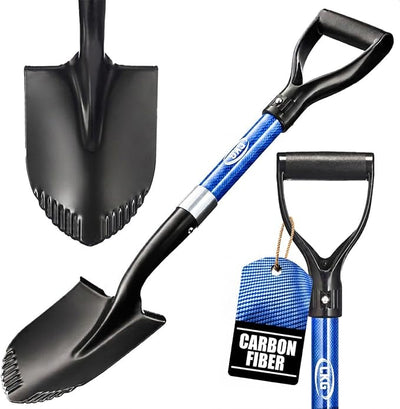 CKG Small Shovel Carbon 28 Inches Lightweight Camping Portable Shovel Ideal for Digging, Small Garden Shovel with D Handle Round Point Blade Camp Shovel, Blue