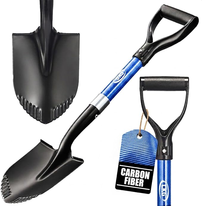CKG Small Shovel Carbon 28 Inches Lightweight Camping Portable Shovel Ideal for Digging, Small Garden Shovel with D Handle Round Point Blade Camp Shovel, Blue