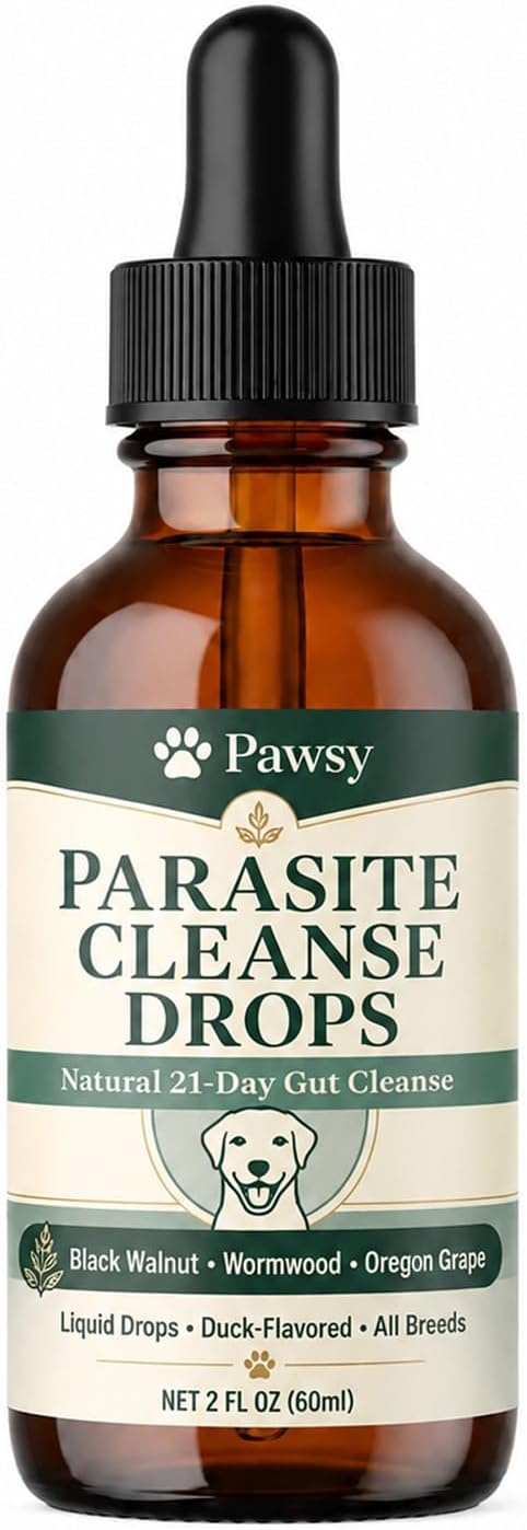 Pawsy Parasite Cleanse Drops for Dogs – Probiotic Botanical Formula with Herbal Blend – Gut Health, Digestive Balance & Daily Wellness Support – for Puppies, Adult & Senior Dogs – 60 mL