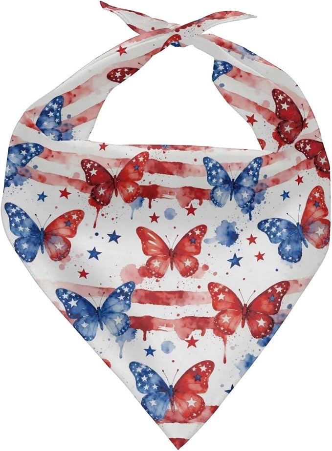 250th Anniversary Dog Bandana American Flag Butterfly Triangle Reversible Pet Scarf Adjustable Dog Bibs for Boy and Girl