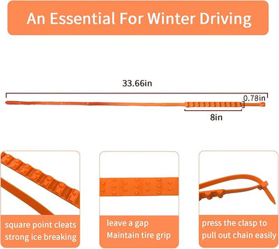 Universal Anti-Skid Snow Tire Chains for Cars SUV Trucks - Adjustable 14-19 Inch Emergency Winter Traction Tire Chains, Easy Installation Heavy Duty Anti-Slip Ice Road Tire Chains (Orange)