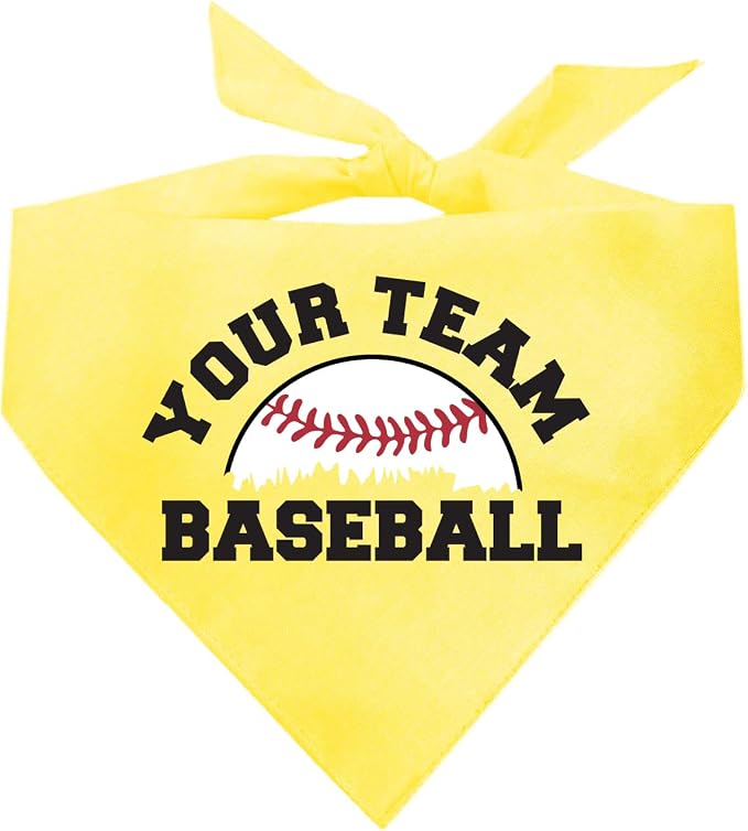 Custom Baseball Team Dog Bandana | 100% Cotton Adjustable Triangle | Made in USA | Personalized | Sports Fan | Game Day |Yellow, One Size (1431)