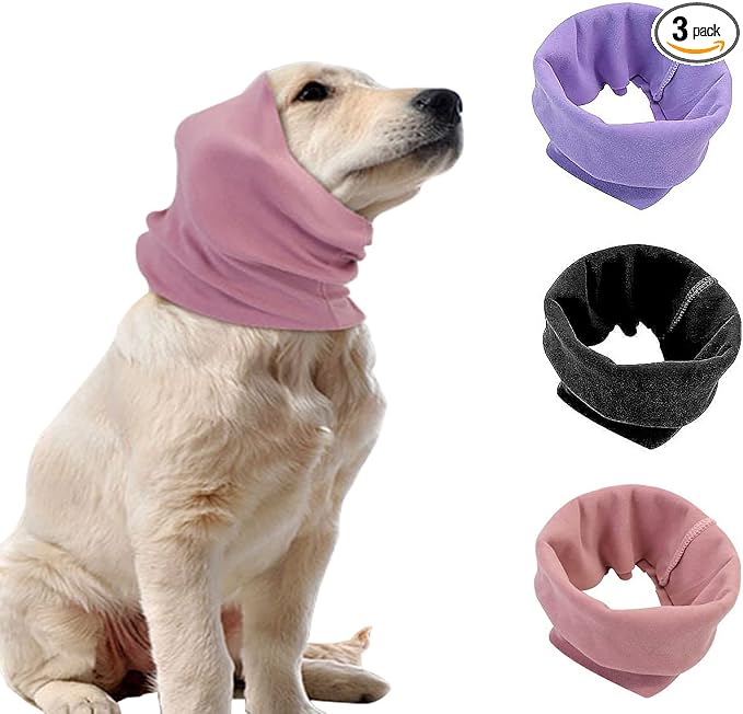 Quiet Ears Covers for Dogs 3pcs,Dog Snoods Ear Covers for Noise,Grooming and Force Drying Miracle Tool for Anxiety Relief & Calming Dogs(Grey+Pink+Purple) (Large)