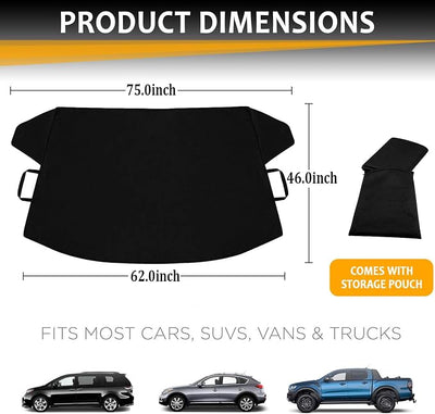 Car Windshield Cover Large Enhanced 600D Oxford Fabric Windshield Frost Cover for Ice and Snow Frost Waterproof Wiper Front Window Protects UV Sunshade Cover for Most Cars SUV Vans (75" x 46")
