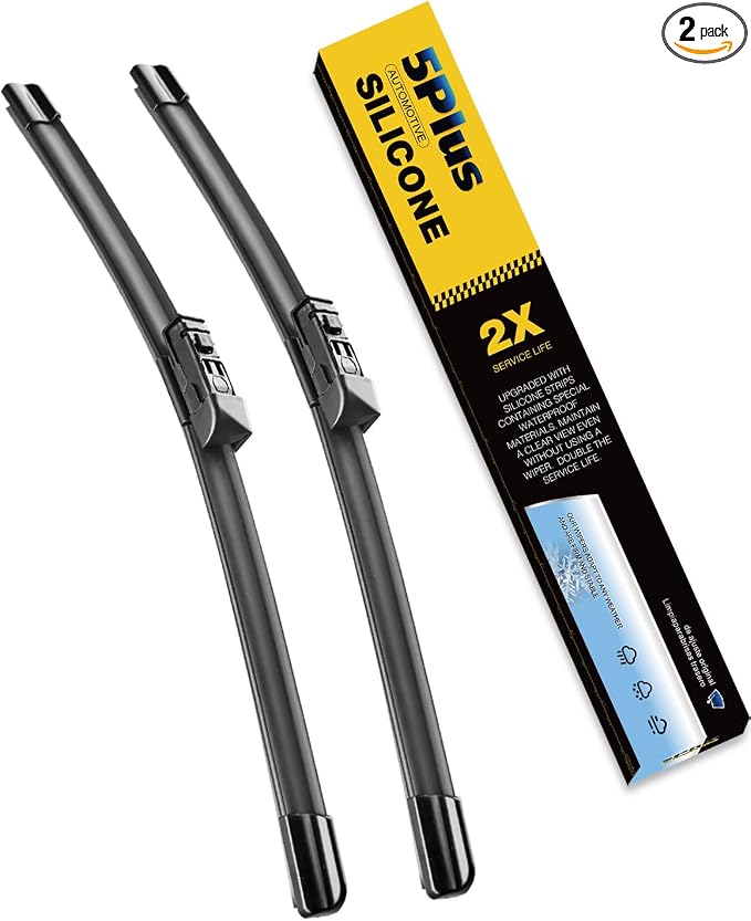 5 PLUS Premium Silicone Wiper Blades 24"+18" Front Fit D-Top Lock Arms | All Weather Performance, Waterproof Rain Wiping, Streak-Free Visibility, Long Lasting Harsh Weather Design