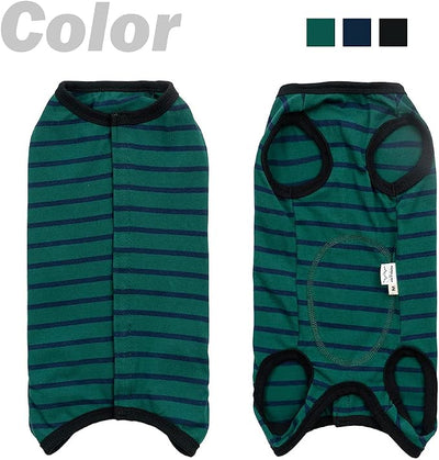 Dog’s Recovery Suit Post Surgery Shirt for Puppy, Wound Protective Clothes for Little Animals(Green Black Stripe-xs)