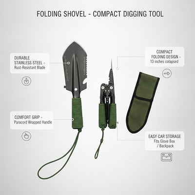 Quick-Deploy Folding Shovel for Easy Car Storage, Compact Stainless Steel Digging Tool for Snow and Camping
