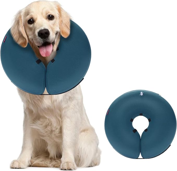 MIDOG Inflatable Dog Cone, Soft Donut Recovery Collar Alternative After Surgery to Help Prevent Licking, Comfy E Collar with Neck Pillow Design, Blue, L