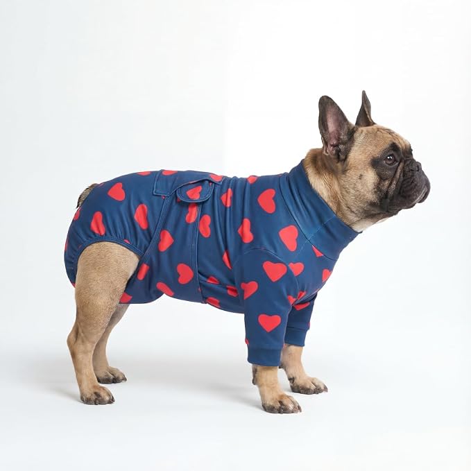 Spark Paws Dog Surgery Recovery Suit – Dog Recovery Suit After Surgery, Anti-Lick Dog Onesie, Abdominal Wound Protector, Soft Cone Alternative for Spay Neuter Male Female Pet Recovery - Hearts - L