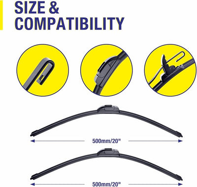 20"-2 Pack Windshield Wiper Blades Replacement For Ford F150 F250 F350 F450 F550 2008-1999 Expedition 2006-1999 Explorer 2010-2005 Mustang 2004-1999 /Chevy Blazer S10 2004-1999 +More