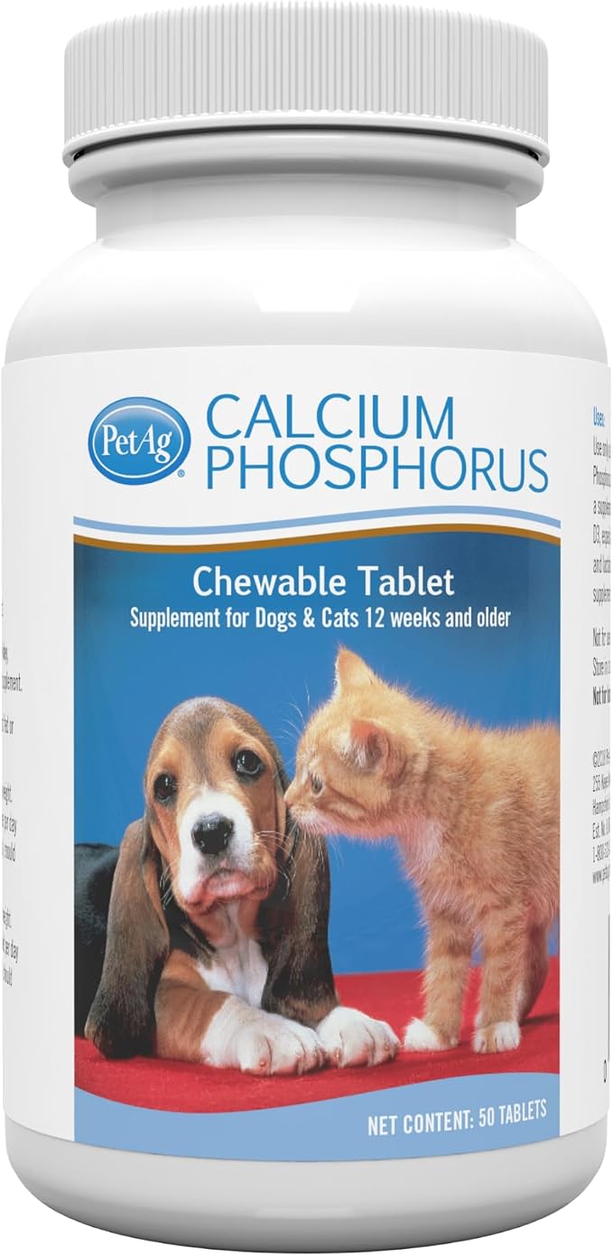 Calcium Phosphorus Tablets - 50 Tablets - Daily-Use, Chewable Supplement for Dogs & Cats 12 Weeks and Older - Fortified with Vitamin D