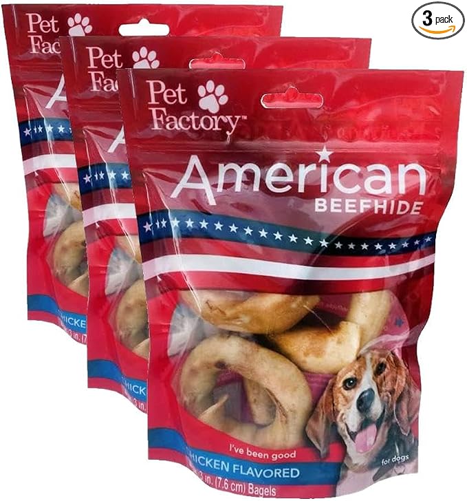American Beefhide 3" Bagels Dog Chew Treats - Chicken Flavor, 4 Count/3 Pack