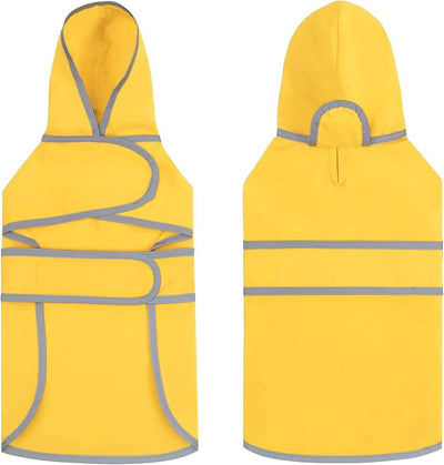 Dog Raincoat for Medium Dogs Waterproof Jacket Hooded Rain Coats with Reflective Strips Leash Hole & Poncho Adjustable Fit (Yellow,M)
