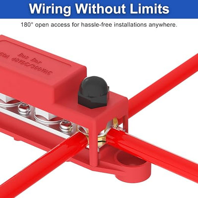 Upgraded Bus Bar 250A 12V Power Distribution Block with 3/8" (M10) 4-Posts Terminals Block with Cover for Automotive, Marine, Battery System (Red)