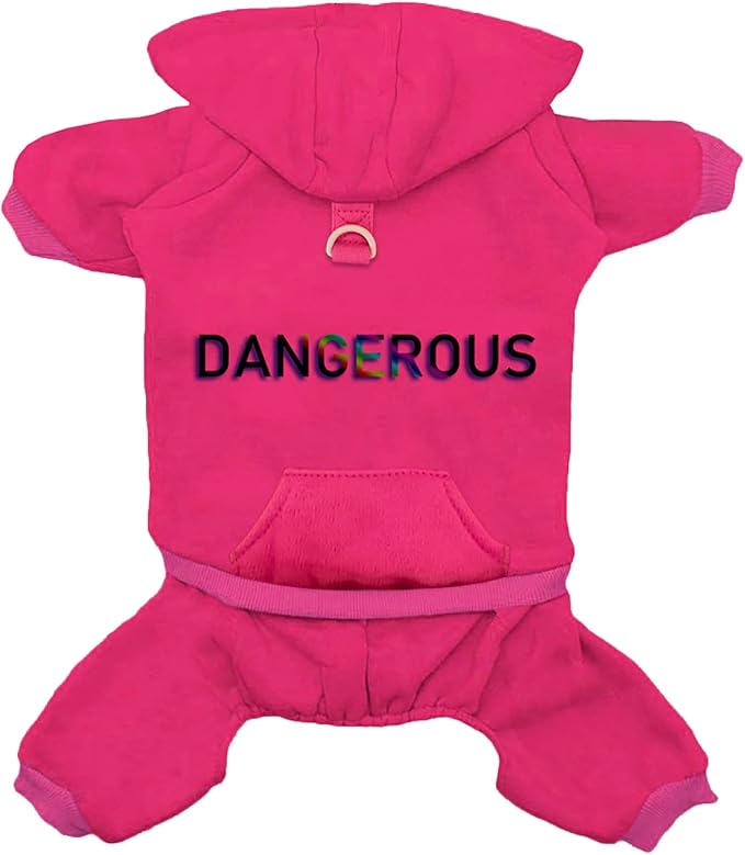 Izefia Dog Hoodie Clothes with Pocket 4 Legs Jumpsuit Fleece Sweater Winter Sweat Shirt Warm Cotton Hoodies for Small Dog Medium Large Cat Magenta L