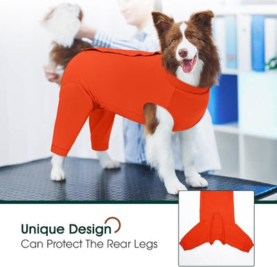 Kuoser Dog Recovery Suit with Anti Licking Rear Leg Sleeve, Orange L | Abdominal Dog Surgical Suit with Pants Cover Protect Wounds, Dogs Elbow Protector Soft Pet Surgery Onesie Cone Alternative