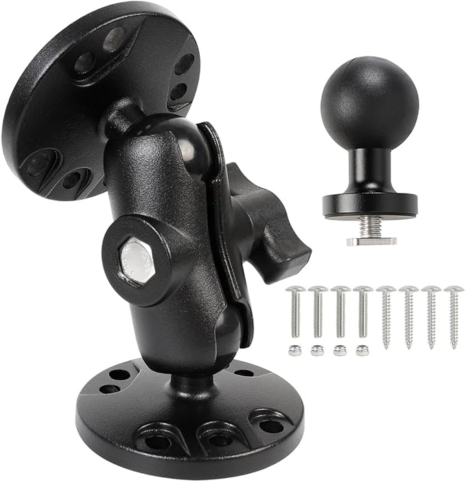 Aluminum 1" Ball Fish Finder Mount for Garmin Striker 4 / Plus 4 / Vivid 4cv, AMPS Hole Round Plates for RAM Mounts/GPS/Boats/Vehicle, T-Bolt Attachment for Track Systems, Lowrance, Humminbird