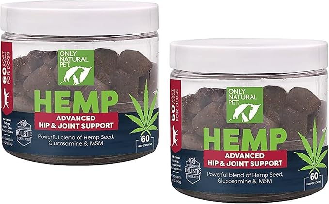 Hemp Advanced Mobility Support for Dogs Holistic Wellness Hip Bone Joint Health - Inflammatory Function Relieves Pain Stiffness Green Lipped Mussels Turmeric (HA) 60 Count - 2 Pack