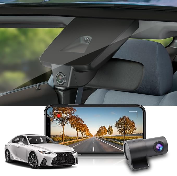 2K Dual Dash Cam for 2017-2025 Lexus is 350 300 AWD 200t F Sport, OEM Style, Front 1440P+Rear 1080P HD Video, Built-in WiFi&APP, Loop Recording, Gravity Sensor, Easy to Use, 64GB MicroSD Card