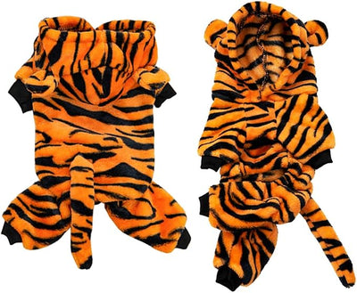 Dog Tiger Halloween Costume Cat Hoodies with Bunny Ears and Tail Puppy Warms Hooded Coat Pet Winter Clothes for Small Medium Dogs Kitten Kitty (Orange, X-Large)