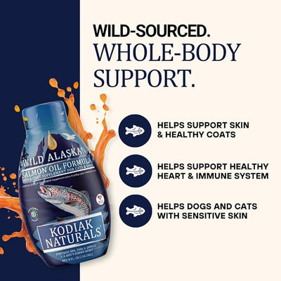 18oz Wild Alaskan Salmon Oil Formula for Dogs, Omega 3 Fish Oil with EPA & DHA – Skin & Coat, Joint, Heart & Immune Support – Helps Itching, Shedding & Dry Skin – Liquid Supplement