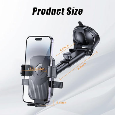Car Phone Holder, 360° Rotation Strong Suction Vehicle Dashboard Windshield Air Vent Mobile Phone Mount, Auto Interior Dash Windshield Cellphone Stand, Universal Fit for SUV RV Truck, Black