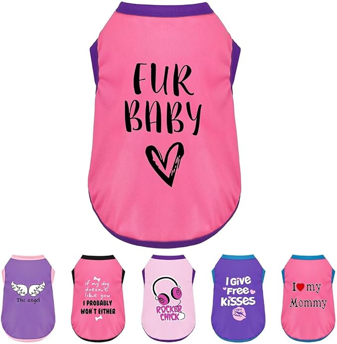 Color-Blocked Dog Tank Top with Playful Heat Transfer Designs – Lightweight Polyester Shirt for Small,MediumDogs, Perfect for Casual Outings.Fur Baby Pink XS