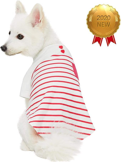 Blueberry Pet Soft & Comfy Summer Vacation Beach Cotton Dog T-Shirt in Pink Stripes, Sea Lover Shirt Tank Top Clothes, Back Length 14", for Small Medium Dogs