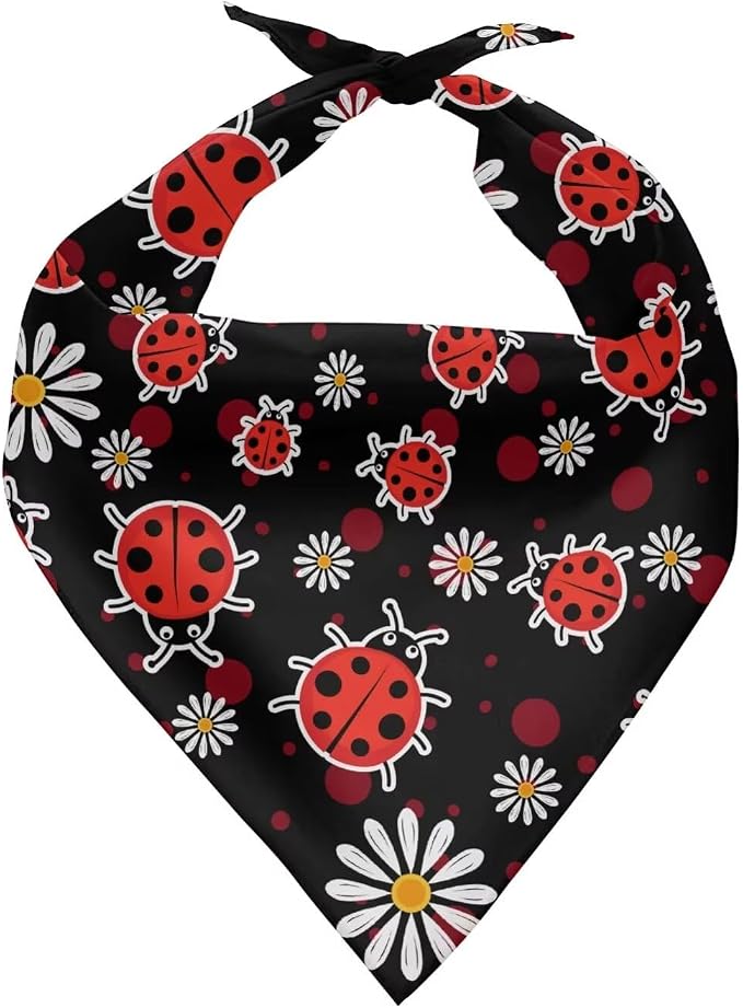 KEIAHUAN Ladybug Daisy Dog Bandanas Girl Adjustable Dog Scarf Bib Handkerchief Lightweight Triangle Scarf Puppy Bandana for Pet