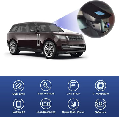 Fitcamx 4K Dash Cam Suitable for Land Rover Range Rover & Sport 2010-2017 (HD2-6012) L322 L405 L494 L320, OEM Style, 2160P UHD Video, WiFi & APP, Loop Recording, G-Sensor, Easy to Install, 64GB Card